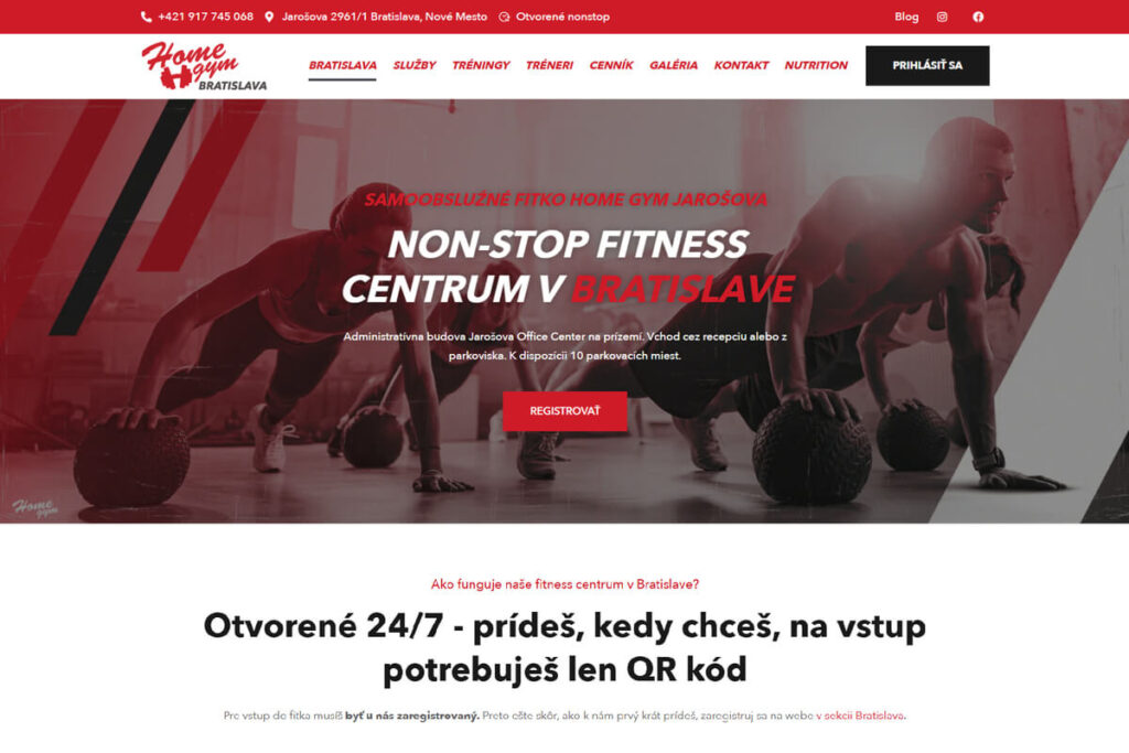 Vytvorenie web stránky pre fitness centrum v Bratislave