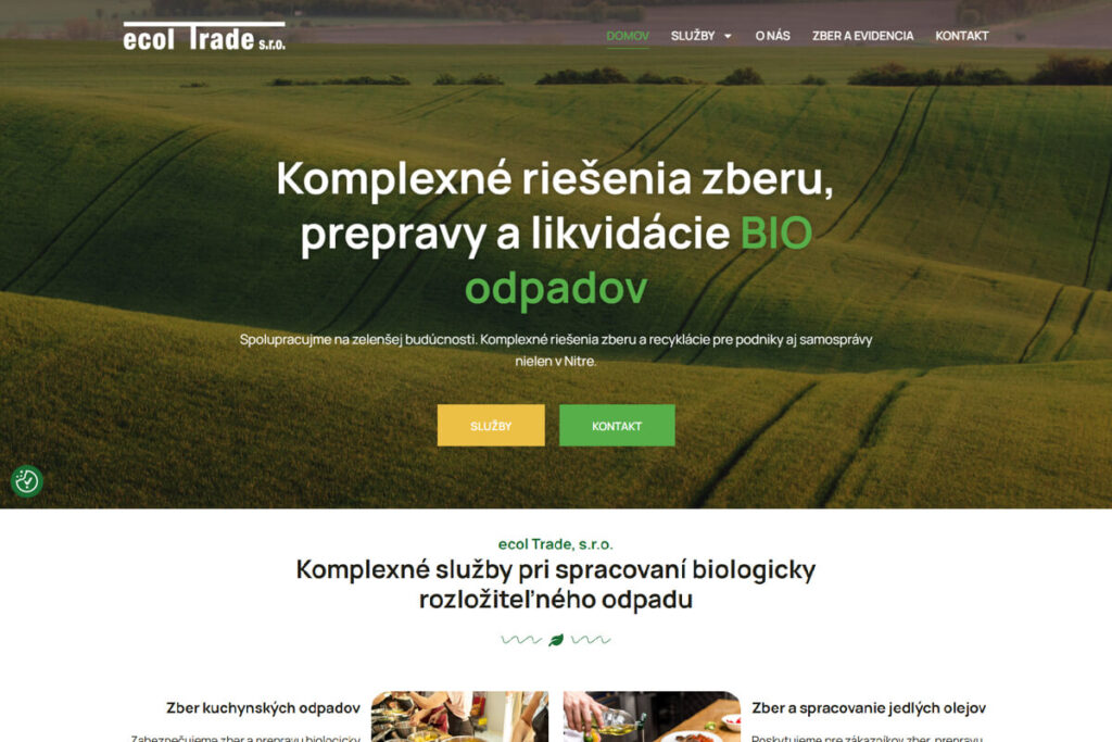 Vytvorená webstránka pre firmu ponúkajúcu Zber a prepravu BIO odpadu